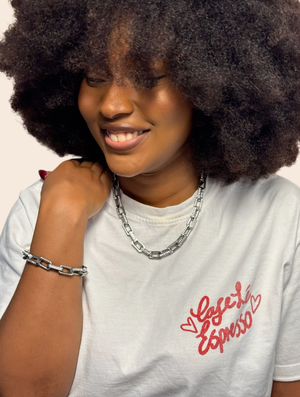 Silver Chunky Necklace Bracelet Set
