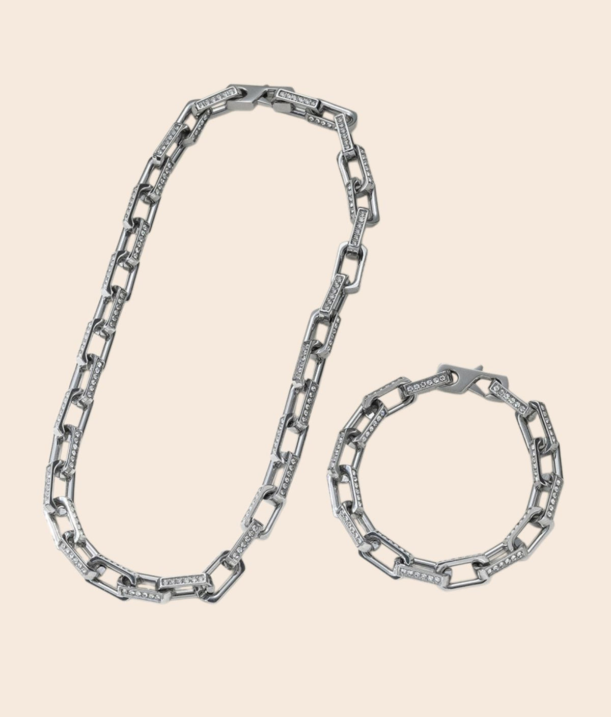 Silver Chunky Necklace Bracelet Set
