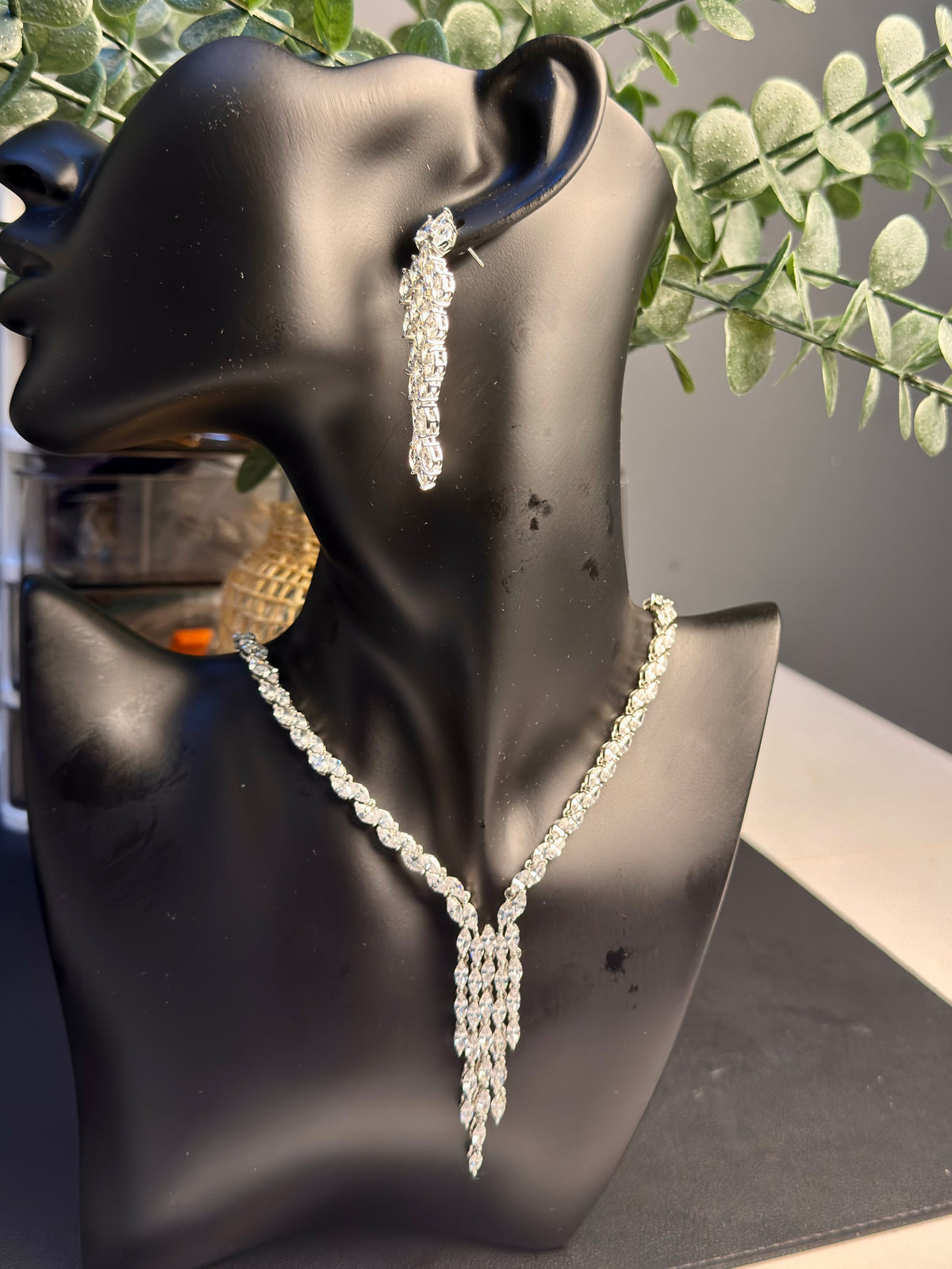Zircon Bridal Tassle Leaf Set
