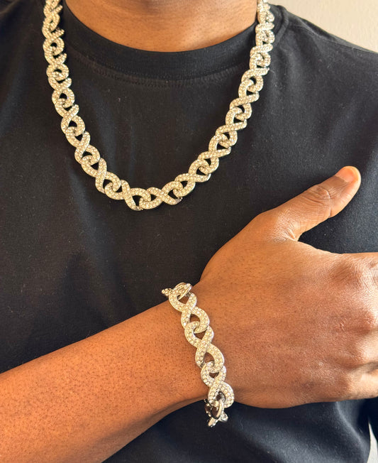 Cuban Silver Link Men Jewellery Set